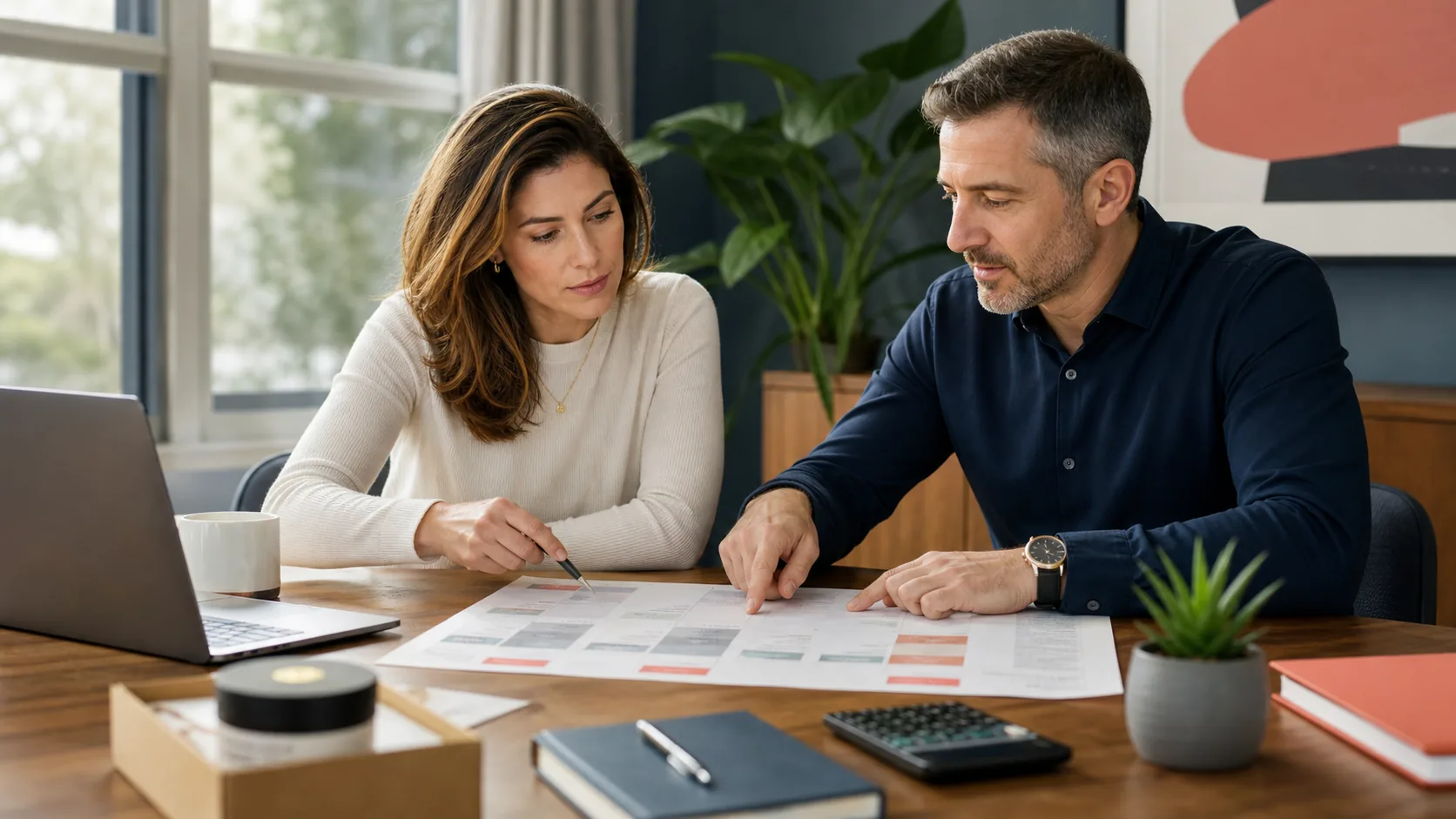 Illustrative brand owner and agency lead reviewing account access responsibilities and a transition plan